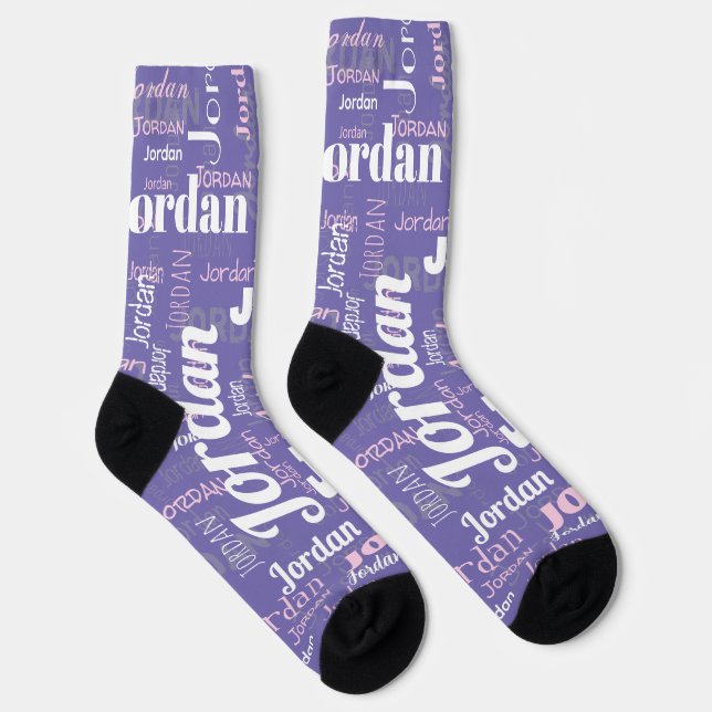 Custom Name Purple Pink Repeating Graffiti Pattern Socks (Right)