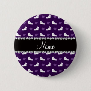 Custom name purple skates and hearts 6 cm round badge