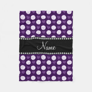 Custom name purple volleyballs and hearts fleece blanket