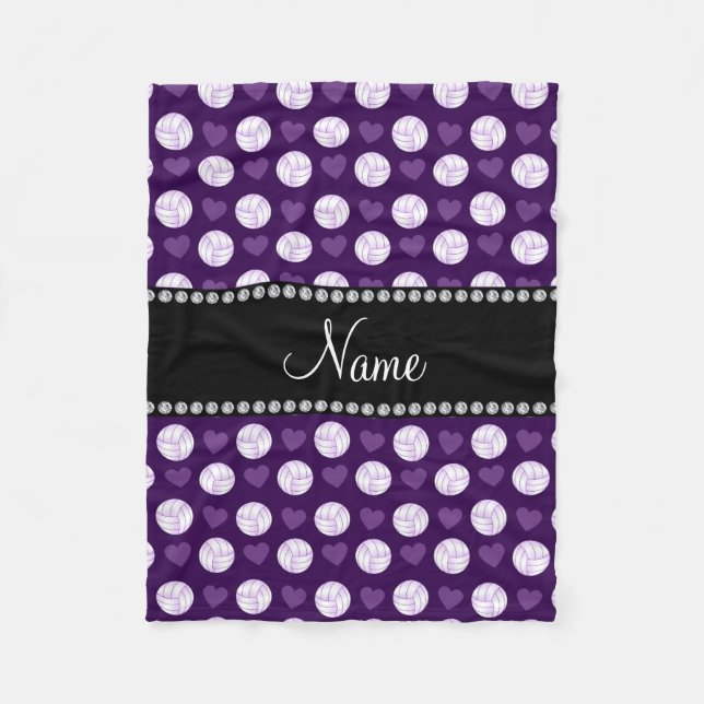 Custom name purple volleyballs and hearts fleece blanket (Front)