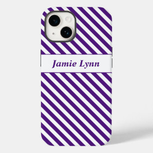 Custom Name Purple/White Stripes Case-Mate iPhone 14 Case