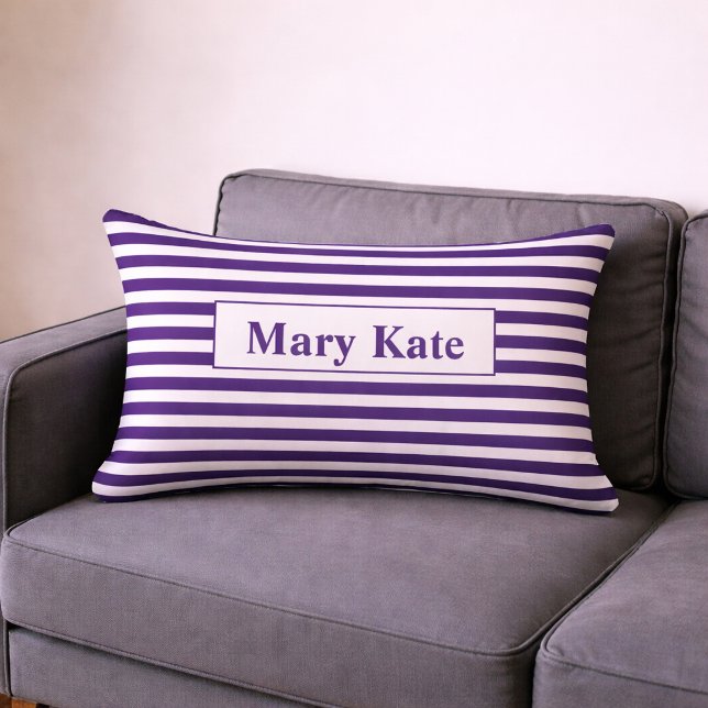 Custom Name Purple/White Stripes Lumbar Cushion (Creator Uploaded)
