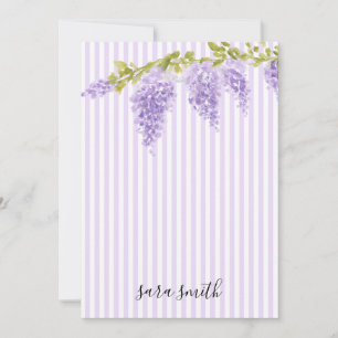 Custom Name Purple Wisteria Flower Custom Stripe Invitation