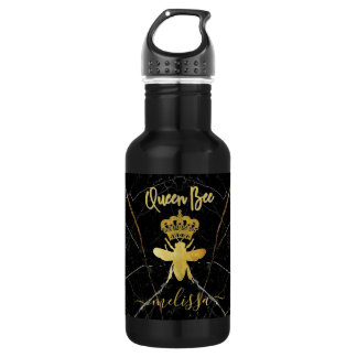 Custom Name QUEEN BEE Black Marble Gold 532 Ml Water Bottle