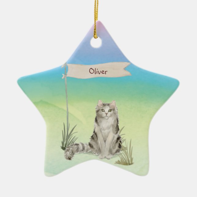 Custom Name Ragamuffin Cat Pet Ceramic Tree Decoration (Front)