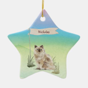 Custom Name Ragdoll Cat Pet Ceramic Tree Decoration