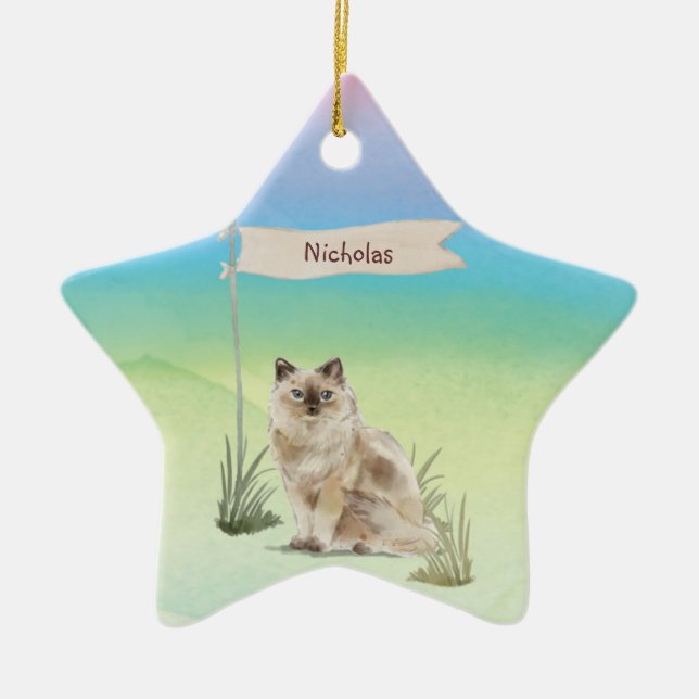 Custom Name Ragdoll Cat Pet Ceramic Tree Decoration (Front)