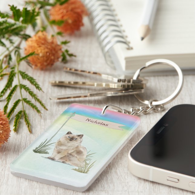 Custom Name Ragdoll Cat Pet Key Ring (Front Right)