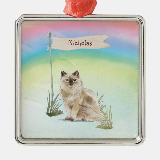 Custom Name Ragdoll Cat Pet Metal Tree Decoration (Front)