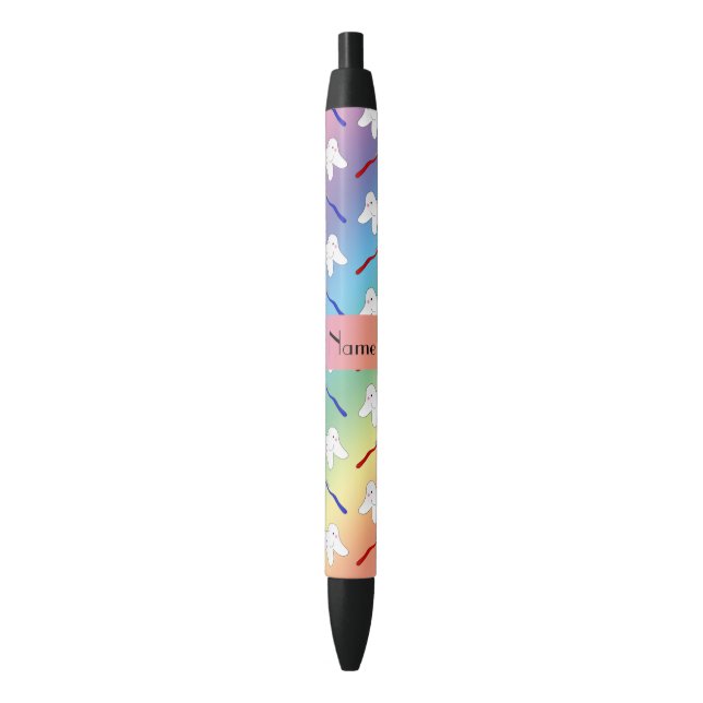 Custom name rainbow brushes and tooth pattern black ink pen (Front Vertical)