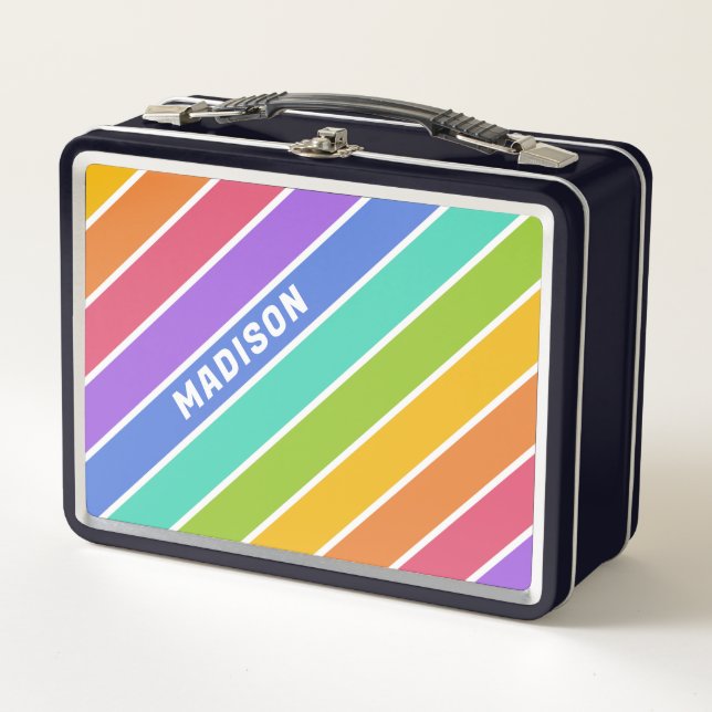 Custom Name Rainbow Colors Metal Lunch Box (Front)