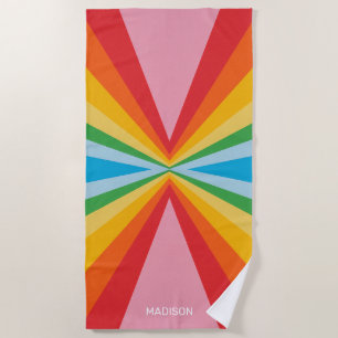 Custom Name Rainbow Colours Beach Towel