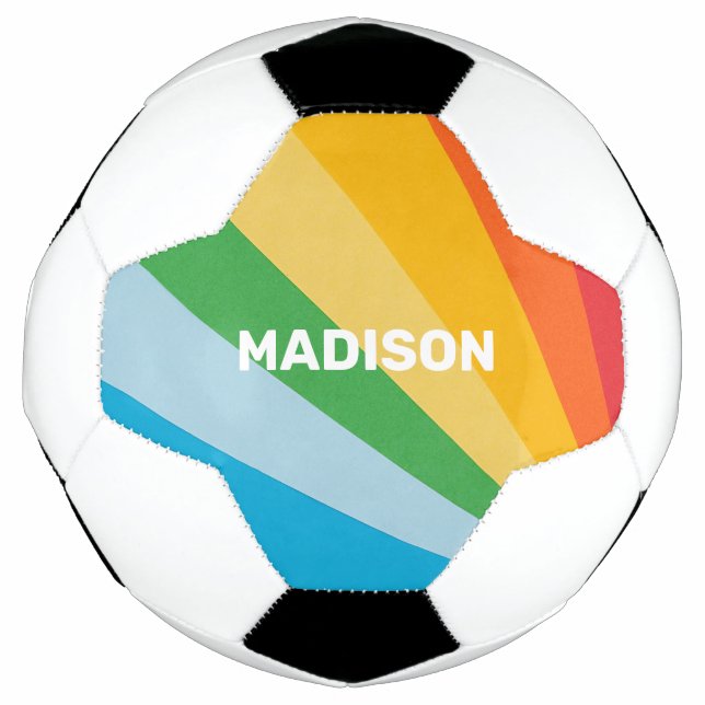 Custom Name Rainbow Colours Soccer Ball (Front)