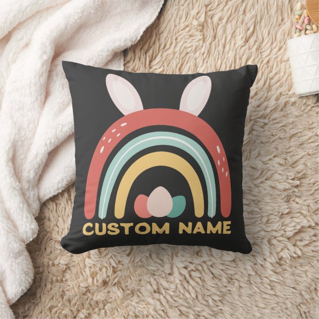Custom Name Rainbow Egg Bunny Ear Cute Easter Cushion (Blanket)