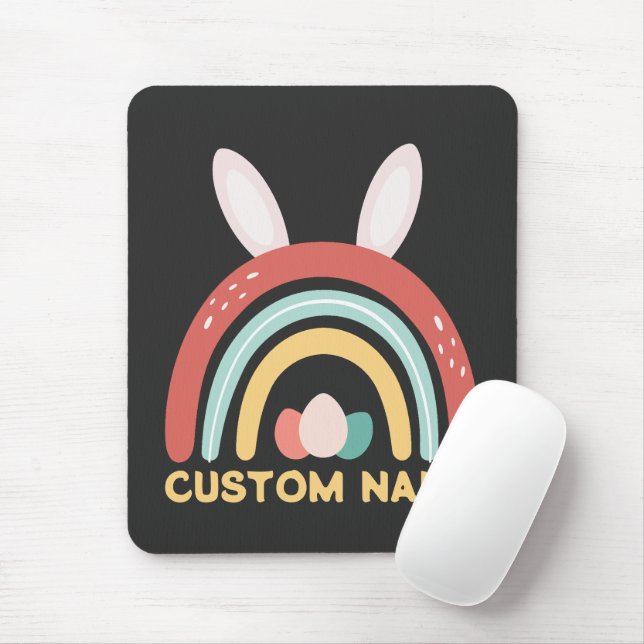 Custom Name Rainbow Egg Bunny Ear Cute Easter Mouse Pad (With Mouse)