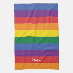 Custom Name Rainbow Flag Tea Towel