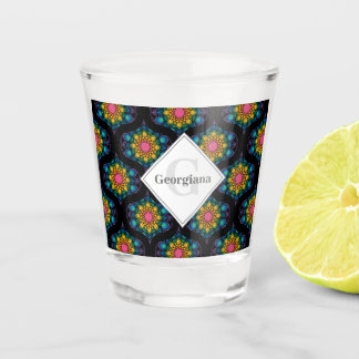 Custom Name Rainbow Floral Fountain Mid Mod Ogee Shot Glass