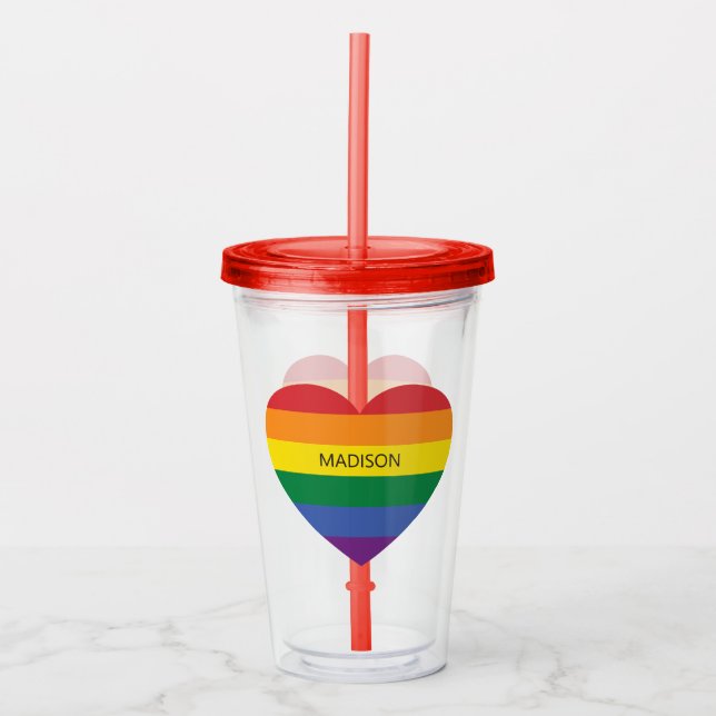 Custom Name Rainbow Heart Acrylic Tumbler (Front)