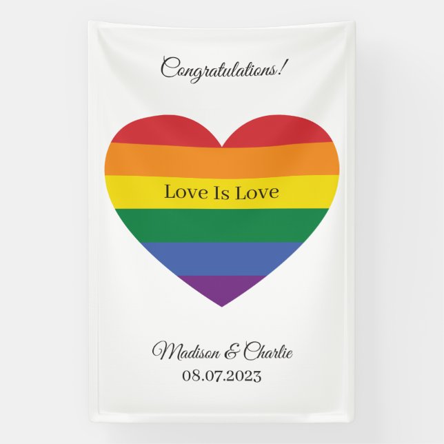 Custom Name Rainbow Heart Banner (Vertical)