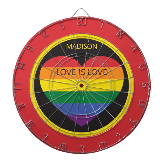 Custom Name Rainbow Heart Dartboard (Front)