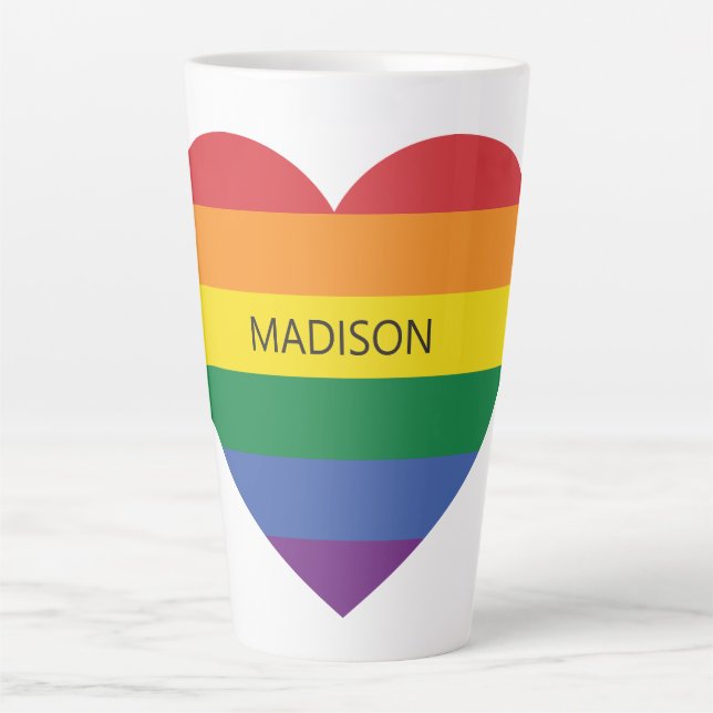 Custom Name Rainbow Heart Latte Mug (Front)