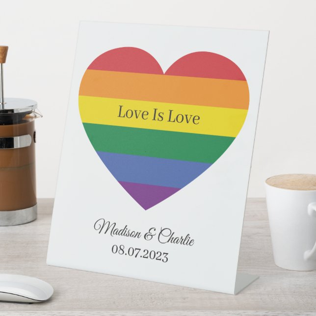 Custom Name Rainbow Heart Pedestal Sign (In SItu)