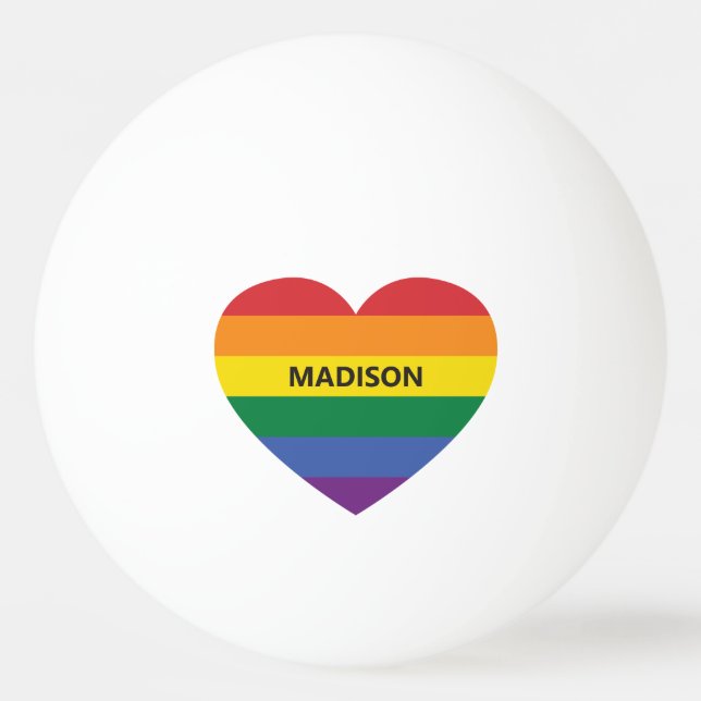 Custom Name Rainbow Heart Ping Pong Ball (Front)