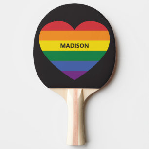 Custom Name Rainbow Heart Ping Pong Paddle