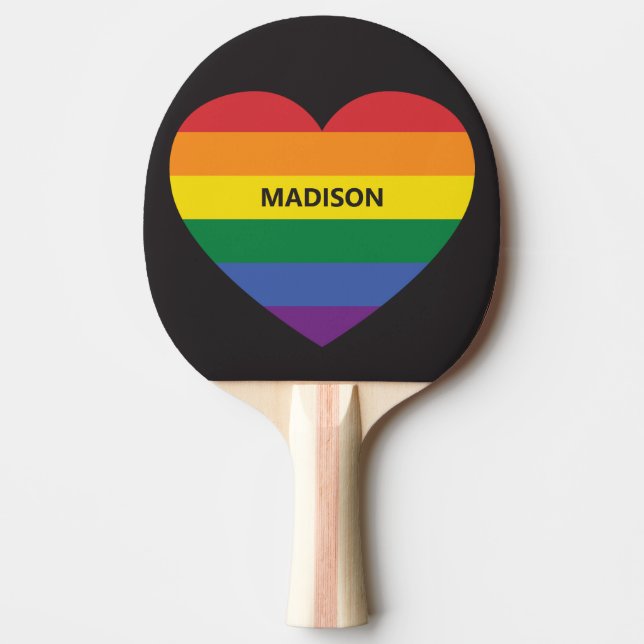 Custom Name Rainbow Heart Ping Pong Paddle (Front)