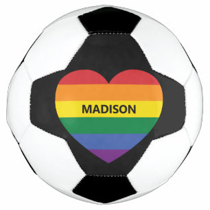 Custom Name Rainbow Heart Soccer Ball