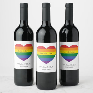 Custom Name Rainbow Heart Wine Label