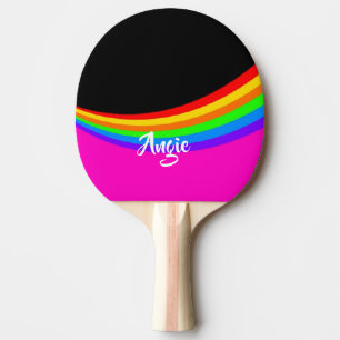 Custom name rainbow patterned ping pong paddle