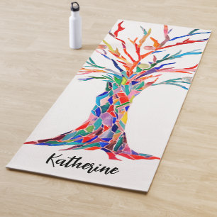 Custom Name Rainbow Tree Yoga Mat