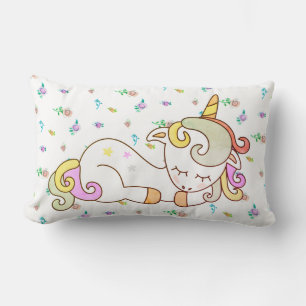 Custom Name Rainbow Unicorn Reversable Rosebuds Lumbar Cushion