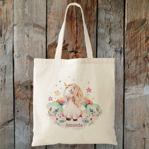 Custom Name Rainbow Unicorn Tote Bag