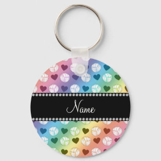 Custom name rainbow volleyballs and hearts key ring