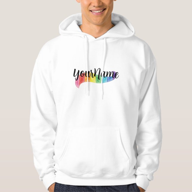 Custom Name Rainbow Watercolor Rainbow Pride Month Hoodie (Front)