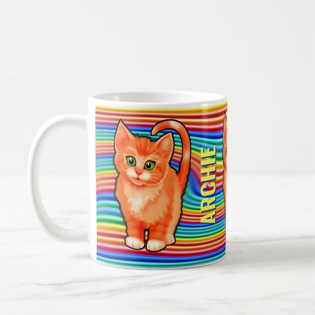 Custom name rainbows and kitten Mug. Coffee Mug (Left)