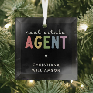 Custom Name Real Estate Agent   Realtor Gifts Glass Tree Decoration