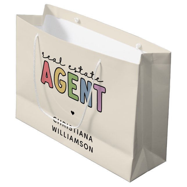 Custom Name Real Estate Agent | Realtor Gifts Large Gift Bag (Front Angled)