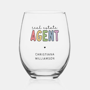 Custom Name Real Estate Agent Realtor Gifts Stemless Wine Glass