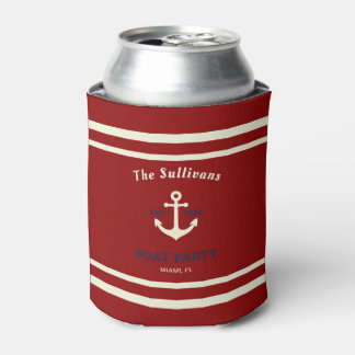Custom Name Red Anchor Boat Party Reunion Can Cooler