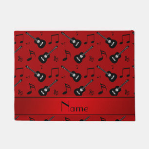 Custom name red black guitars music notes doormat