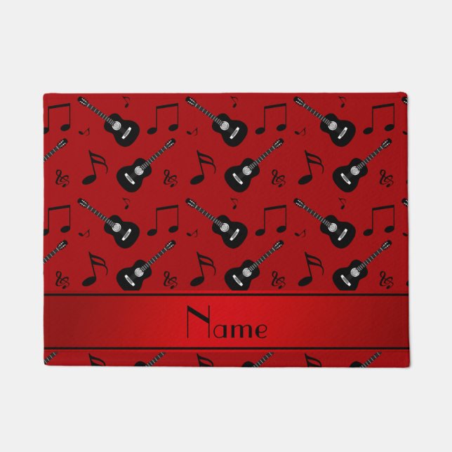 Custom name red black guitars music notes doormat (Front)