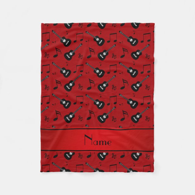 Custom name red black guitars music notes fleece blanket (Front)