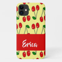 Custom name red cherries on yellow