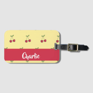 Custom name red cherries pattern luggage tag