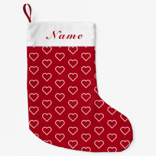 Custom Name Red Christmas Stocking with Hearts
