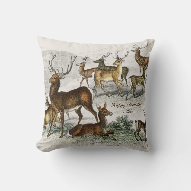 Custom Name Red Deer Hart, Hind, Roebuck Musk Deer Cushion (Front)