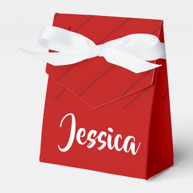 Custom name red diagonal plastic textured favour box (Front Side)
